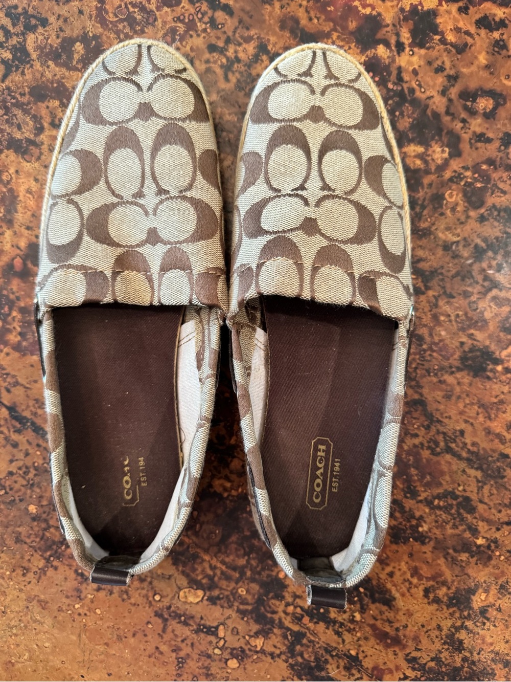 Coach Signature Canvas Slip-Ons in Beige and Brown